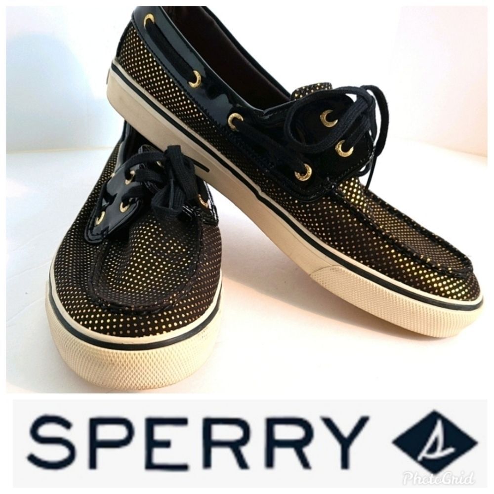 Sperry Black Gold Sparkly Topsiders size 9.5 Slides Deck Shoes